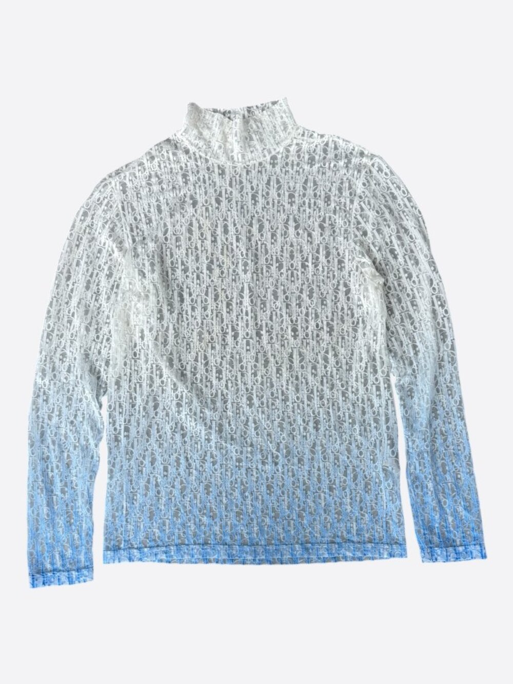 Dior White & Blue Oblique Gradient Mesh Longsleeve T-Shirt